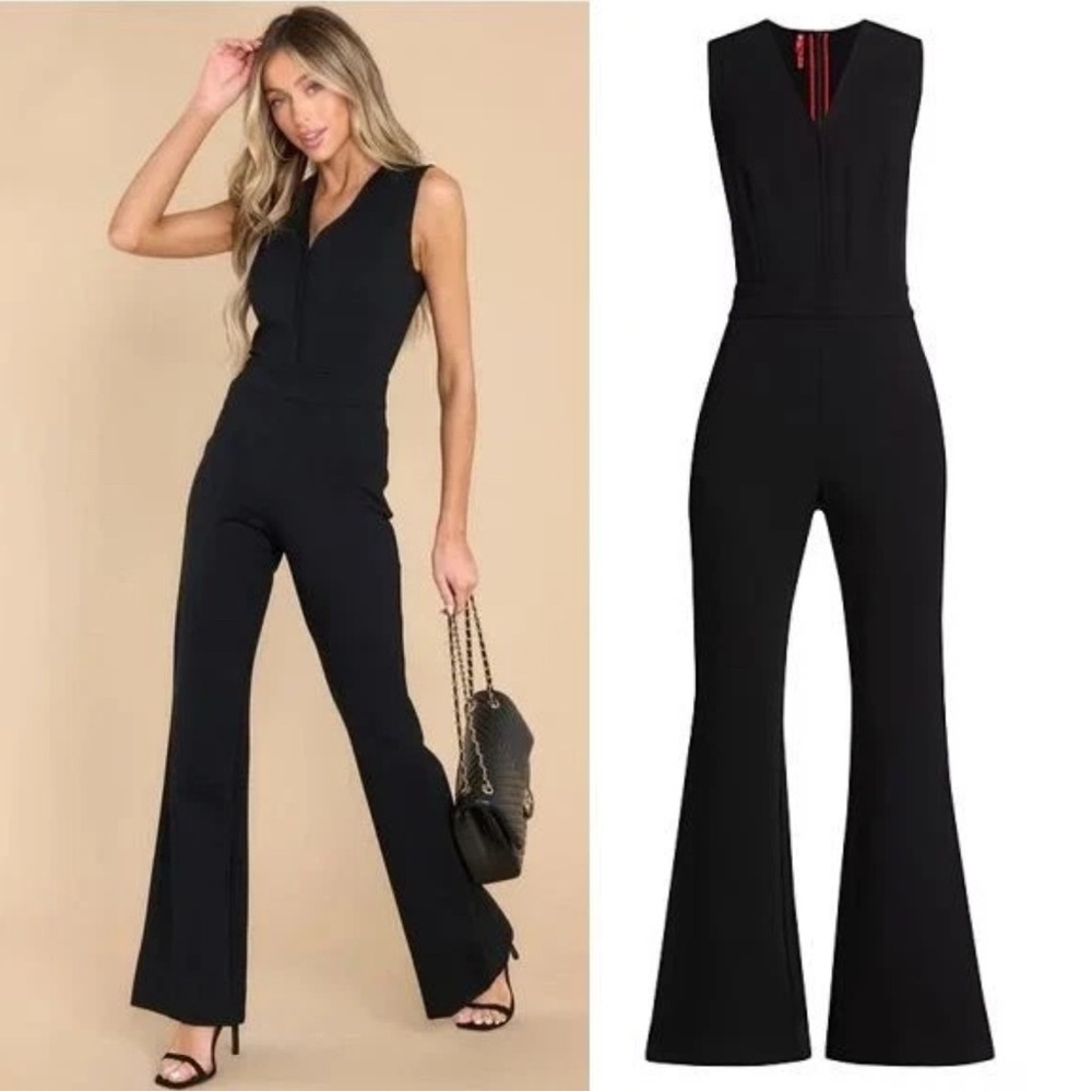 NWT SPANX The Perfect Sleeveless Jumpsuit 1X Tall Flare Leg Black Ponte Stretch